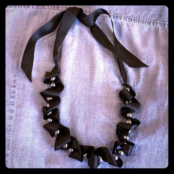 J Crew black pearl and black satin necklace - Picture 2 of 5